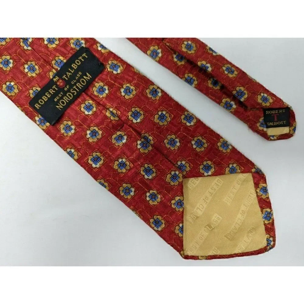 ROBERT TALBOTT BEST OF CLASS SILK TIE RED GOLD BLUE ABSTRACT FLORAL PATTERN 4